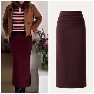 NEW OGL MaxWarm Ruched Side Pencil Maxi Skirt In Ruby Berry Size XS